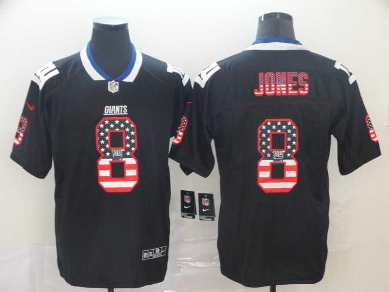 Men New York Giants #8 Jones Black Nike USA Flag Fashion Black Color Rush Limited Jersey